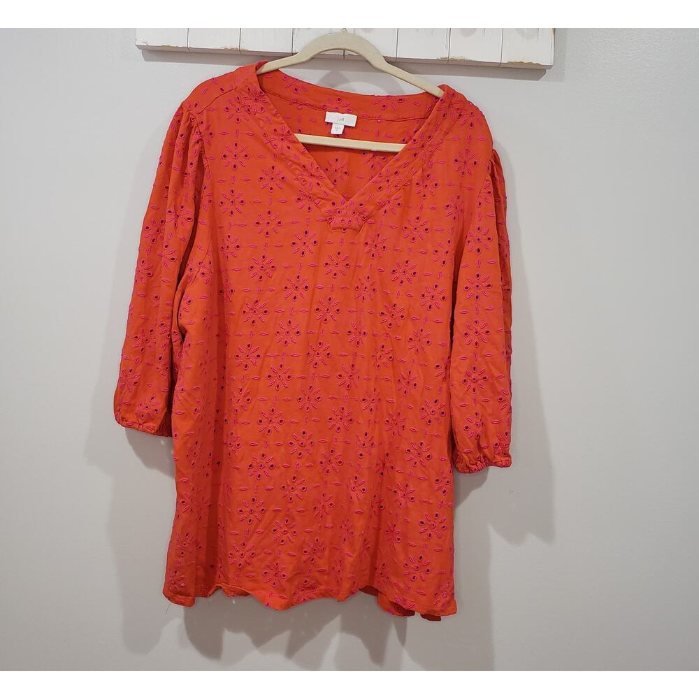J Jill Eyelet Tunic Top 3X Orange Pink Cotton Plus Size Boho